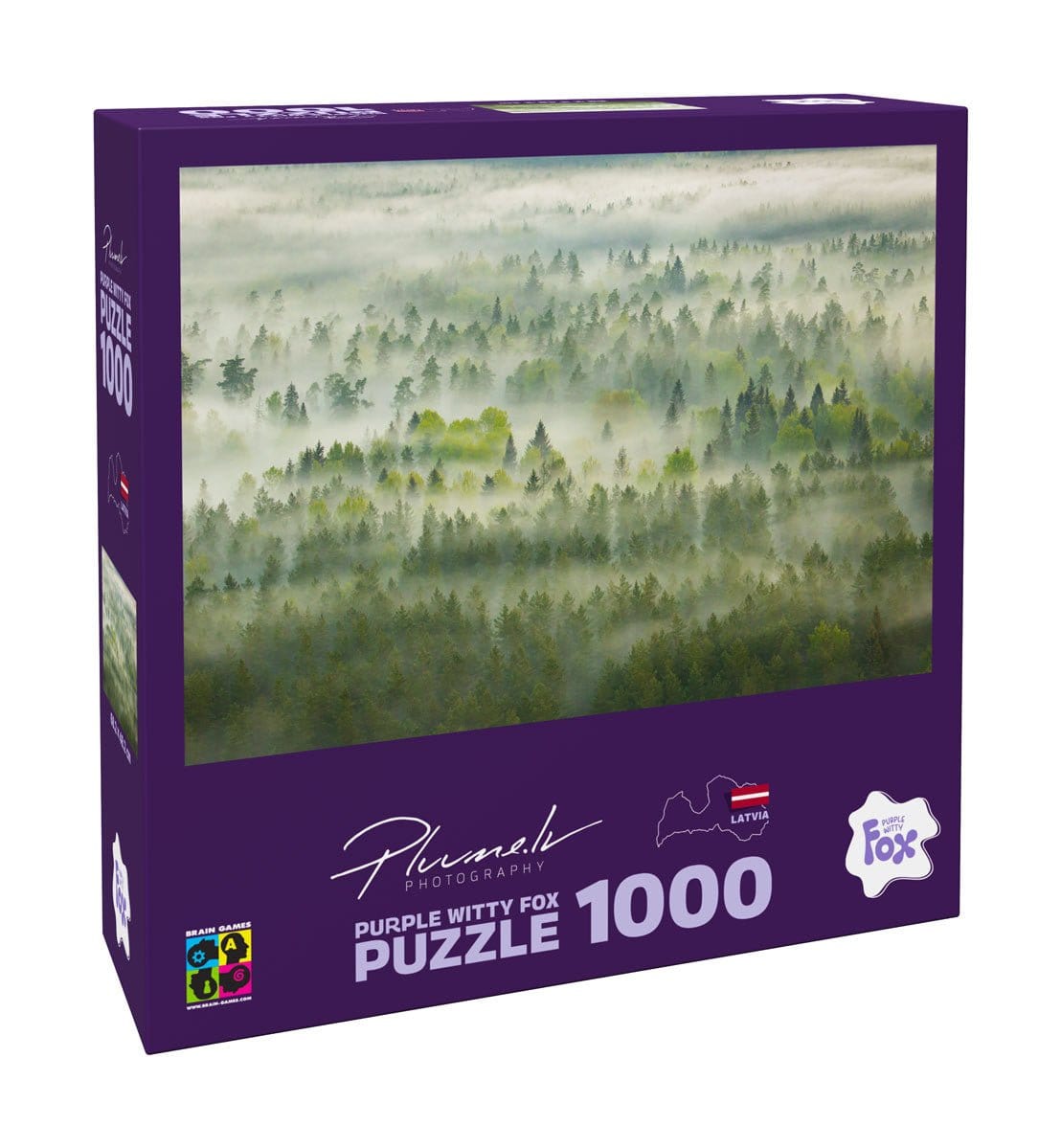 Brain Games LV Puzles Puzle 1000 Purple Witty Fox - Latvija, Gaujas nacionālais parks, Mežs dūmakā