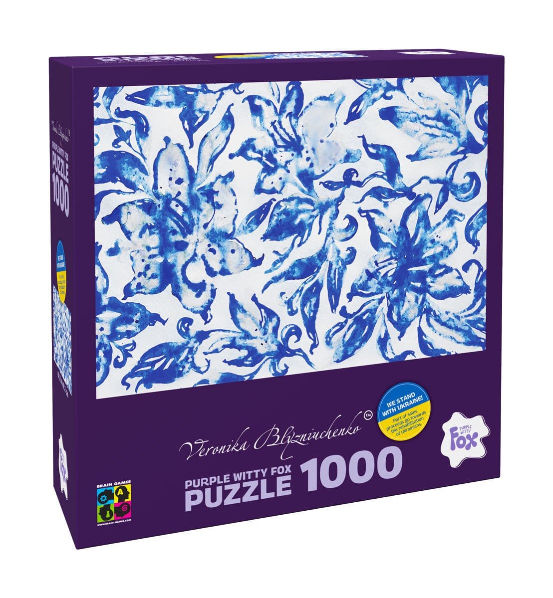 Brain Games LV Puzles Puzle 1000 Purple Witty Fox - Lilies (Blue series)